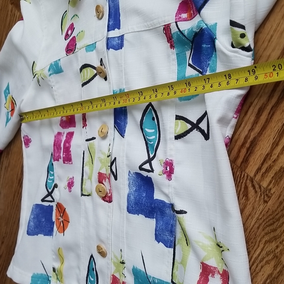 (L) Colorful Long Sleeve Collared Button Up Top Vacation Printed Unique - Picture 8 of 9